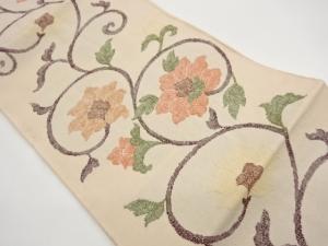 手織り紬花唐草模様織出し名古屋帯